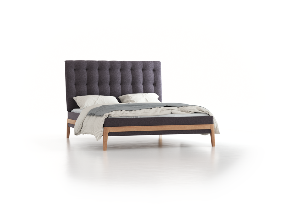 Polsterbett Filomena, 160 x 200 cm, Wollstoff Stavang Stein (61), Eiche