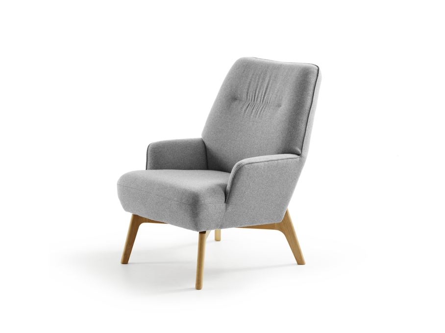 Fauteuil Coppa, Eiche, mit Bezug Wollstoff Stavang Kiesel