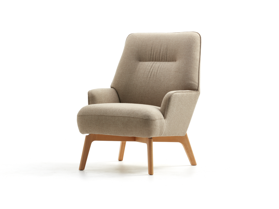 Fauteuil Coppa, Buche, mit Bezug Wollstoff Elverum Haselnuss