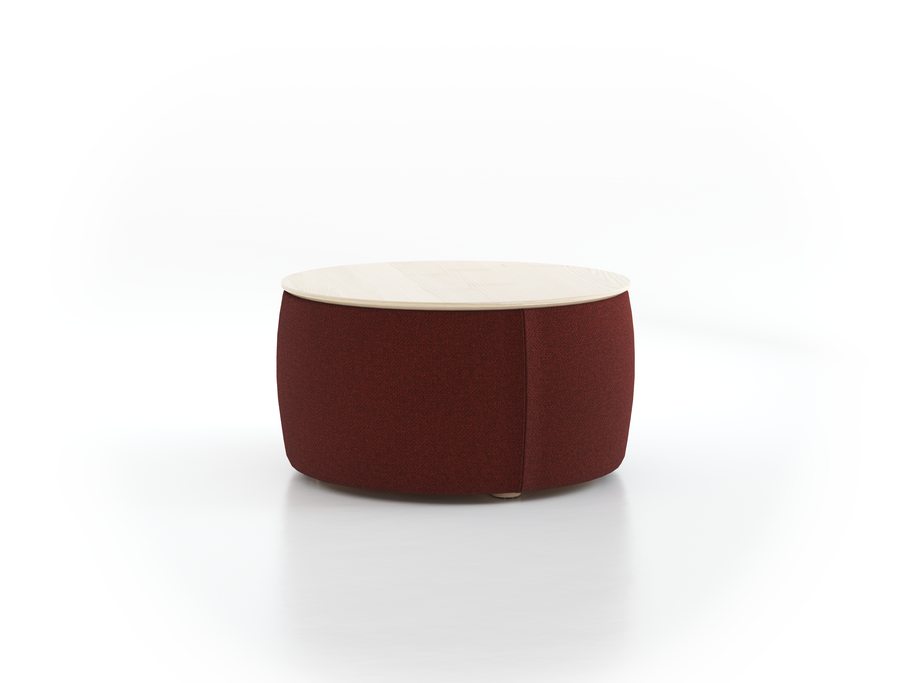 Sofatisch/Hocker Tambor mit Stauraum u. Holzdeckel, H 34,3 cm, Ø 64 cm, Bezug Wollstoff Kaland Ziegel (72), Esche