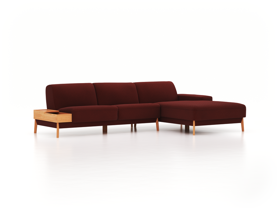 Lounge-Sofa Alani, B 300 x T 179 cm, Liegeteil rechts, Sitzhöhe in cm 44, mit Bezug Wollstoff Kaland Ziegel (72), Buche