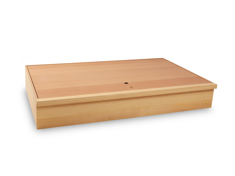 Bettkasten Sotto, Korpus Buchensperrholz unbehandelt, Front in Esche