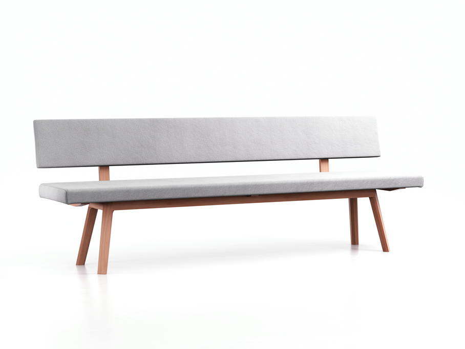 Polsterbank Mirato mit Rückenlehne, Buche, Bezug Wollstoff Stavang Kiesel, L 240 x T 56,5 x H 86 cm