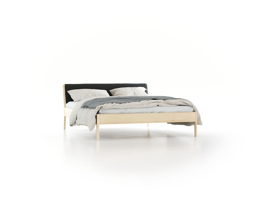 Bett Almeno mit Kopfhaupt inkl. abnehmbare Housse, 160 x 200 cm, Wollstoff Stavang Stein (61), Esche