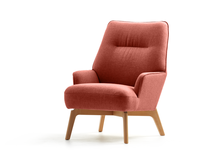 Fauteuil Coppa, Buche, mit Bezug Wollstoff Kaland Ziegel