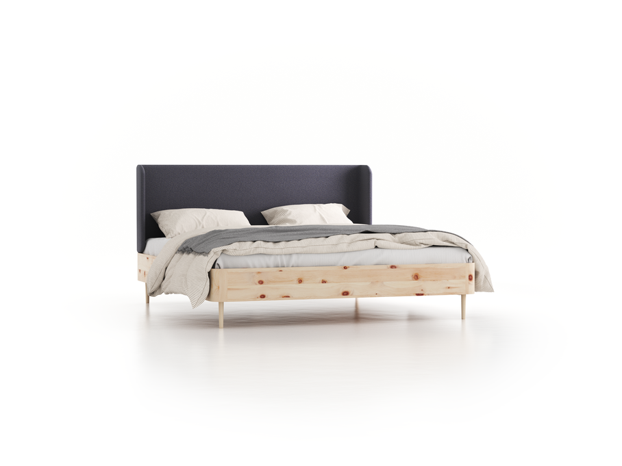 Bett Tonda mit Polsterbetthaupt, 180 x 200 cm, Wollstoff Elverum Torfblau (82), Zirbe