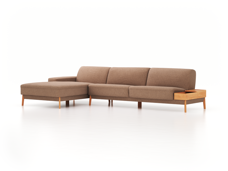 Lounge-Sofa Alani, B 340 x T 179 cm, Liegeteil links, Sitzhöhe in cm 44, mit Bezug Wollstoff Stavang Sand (66), Buche