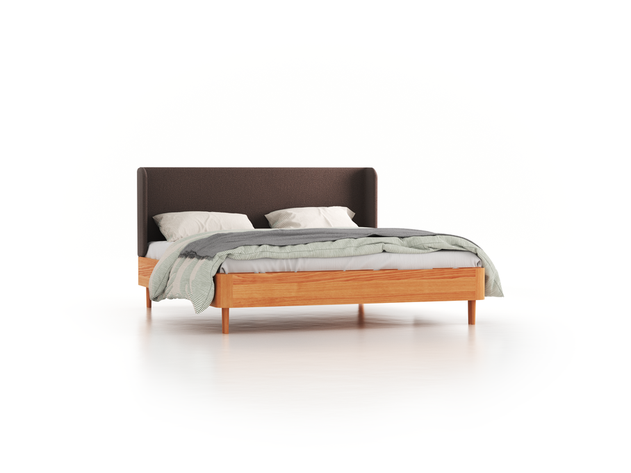 Bett Tonda mit Polsterbetthaupt, 180 x 210 cm, Wollstoff Tano Natur Dunkel (81), Buche