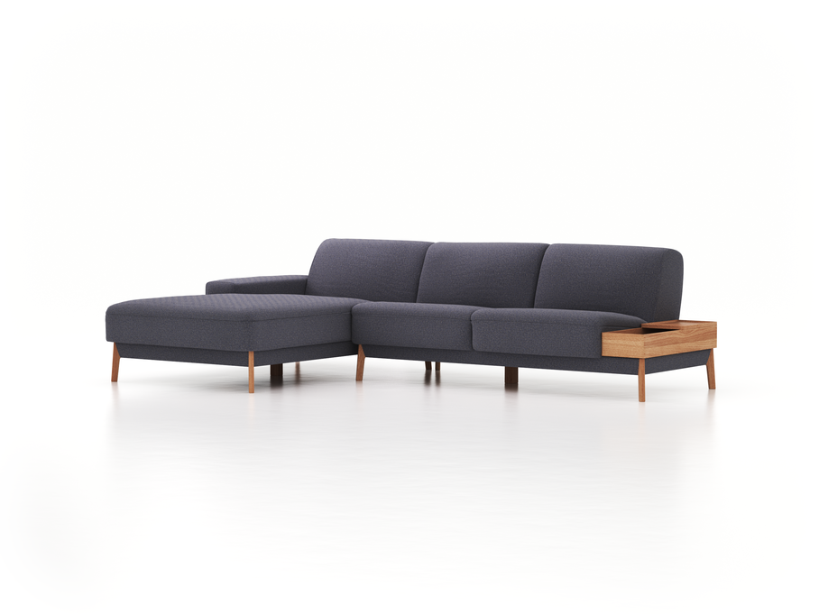 Lounge-Sofa Alani, B 300 x T 179 cm, Liegeteil links, Sitzhöhe in cm 44, mit Bezug Wollstoff Elverum Torfblau (82), Eiche