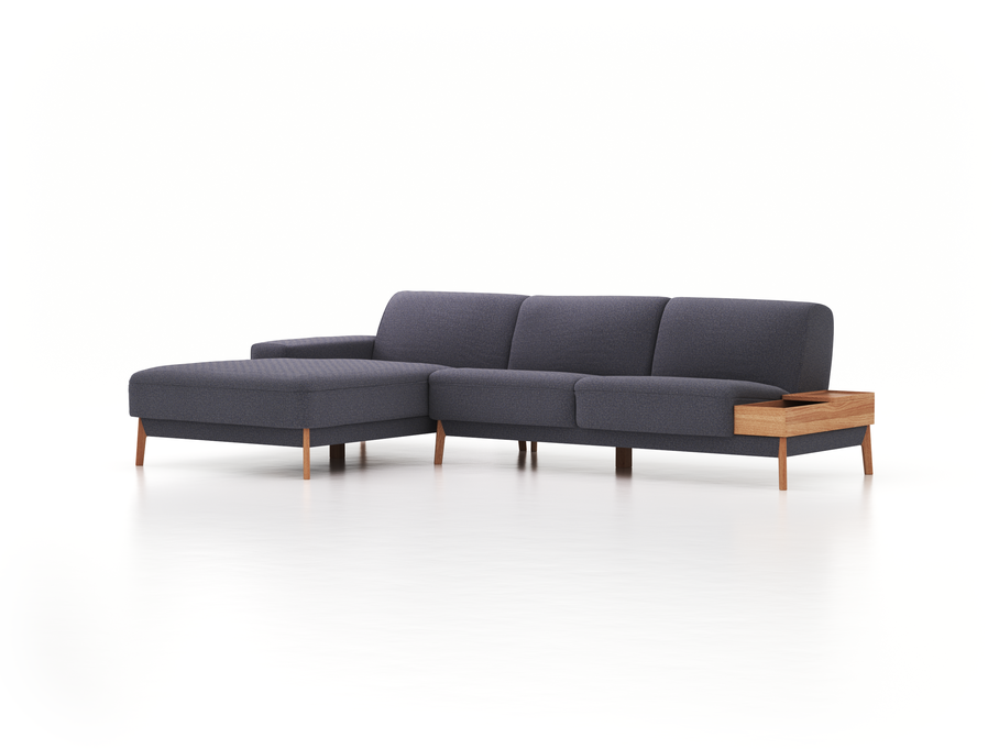 Lounge-Sofa Alani, B 300 x T 179 cm, Liegeteil links, Sitzhöhe in cm 44, mit Bezug Wollstoff Elverum Torfblau (82), Eiche