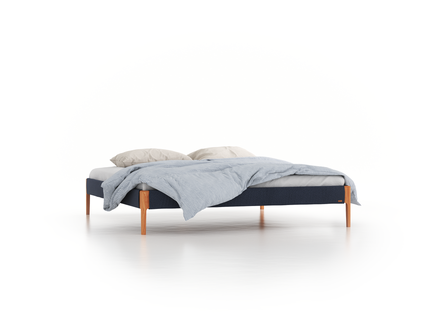 Bett Lorea ohne Betthaupt, 200 x 210 cm, Wollstoff Elverum Ozean (75), Eiche