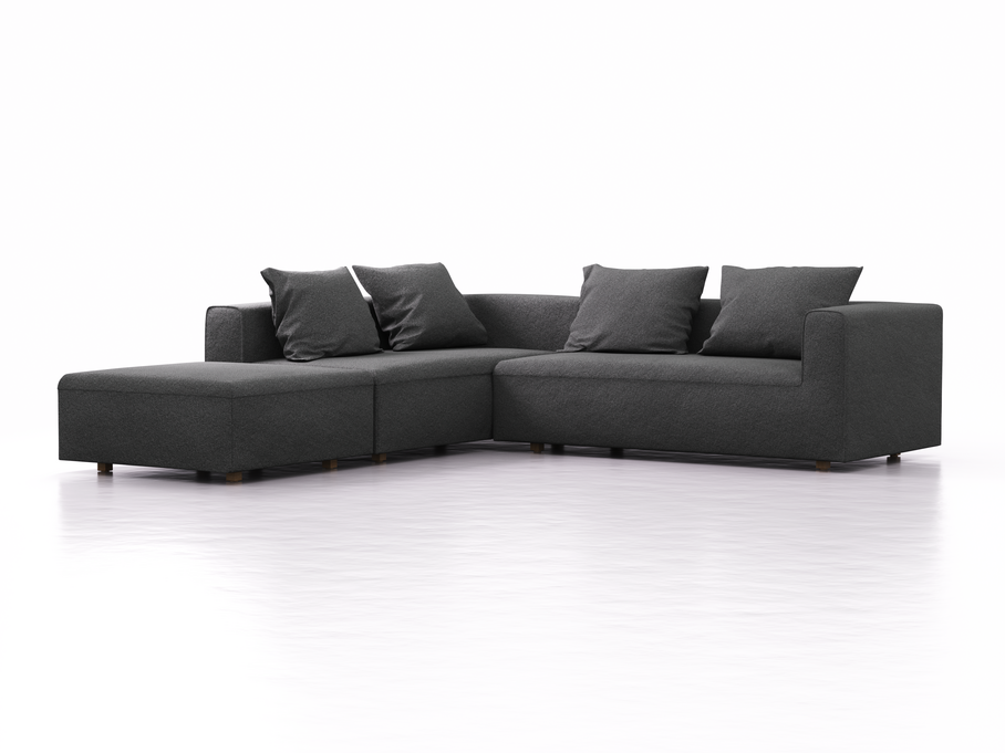 Ecksofa Sereno, bodennah, B276xT276xH71 cm, Sitzhöhe 43 cm, mit Liegeteil links inkl. 4 Kissen (70x55 cm), Eiche, Wollstoff Kaland Schiefer