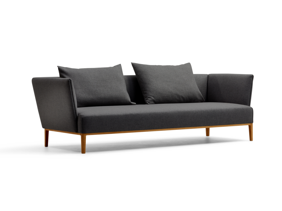Lorea 3er-Sofa, Eiche, mit Bezug Wollstoff Kaland Schiefer