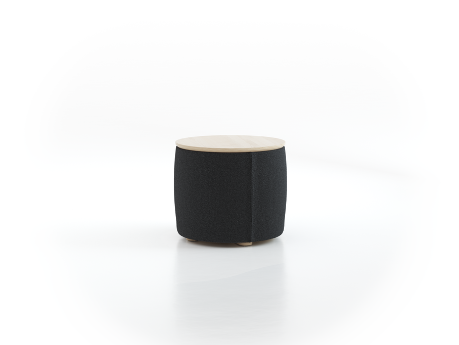Sofatisch/Hocker Tambor mit Stauraum u. Holzdeckel, H 34,3 cm, Ø 39 cm, Bezug Wollstoff Kaland Schiefer (67), Esche