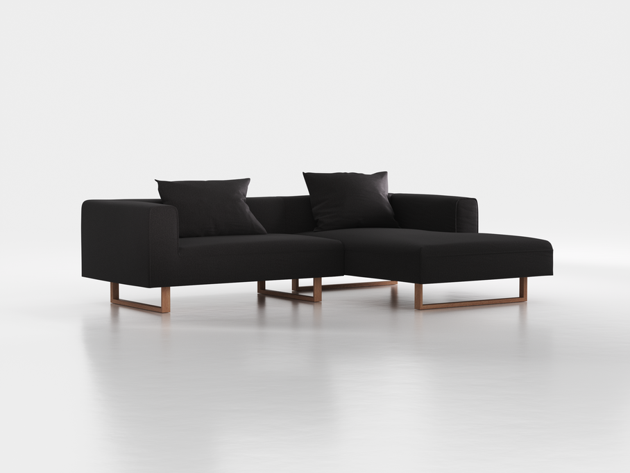 Lounge-Sofa Sereno inkl. 2 Kissen (70x55 cm), B 267 x T 180 cm, Liegeteil rechts, Kufenfuß, mit Bezug Wollstoff Stavang Schiefer (60), Eiche