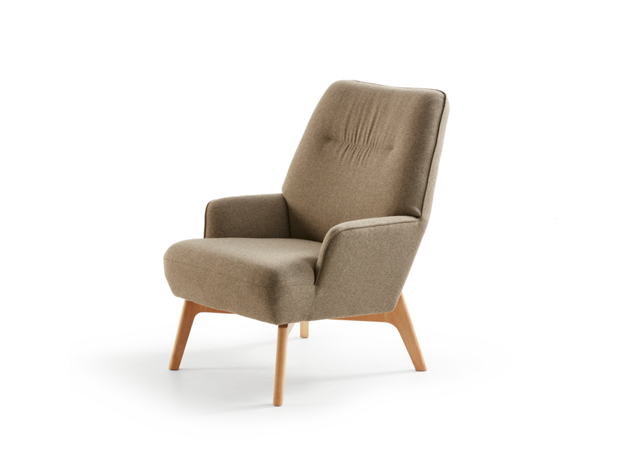 Fauteuil Coppa, Buche, mit Bezug Wollstoff Stavang Haselnuss