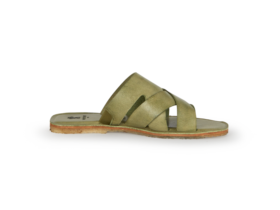 Lederpantolette, olive