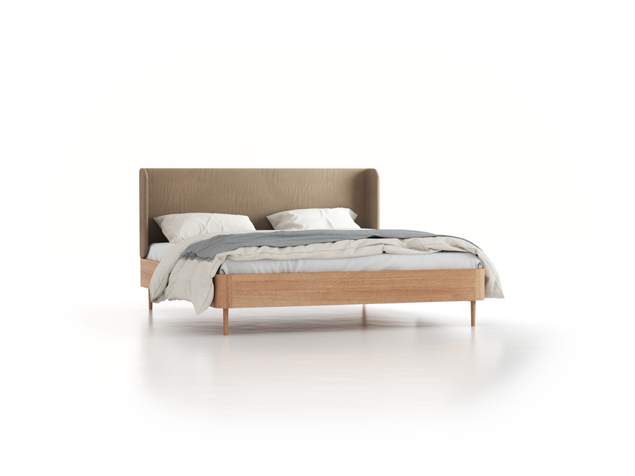 Bett Tonda mit Polsterbetthaupt, 180 x 200 cm, Wollstoff Elverum Haselnuss (74), Eiche