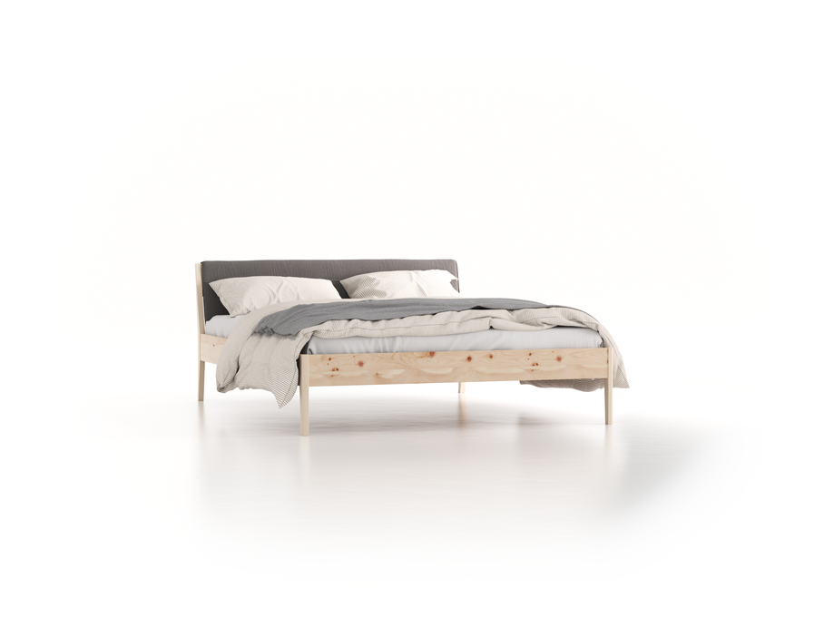 Bett Almeno mit Kopfhaupt inkl. abnehmbare Housse, 160 x 200 cm, Wollstoff Elverum Mocca (73), Zirbe