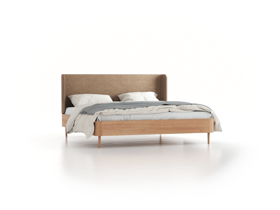 Bett Tonda mit Polsterbetthaupt, 180 x 200 cm, Wollstoff Stavang Haselnuss (65), Eiche