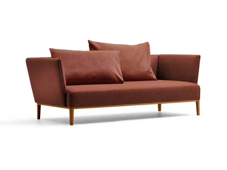 Lorea 2er-Sofa, Eiche, mit Bezug Wollstoff Kaland Ziegel