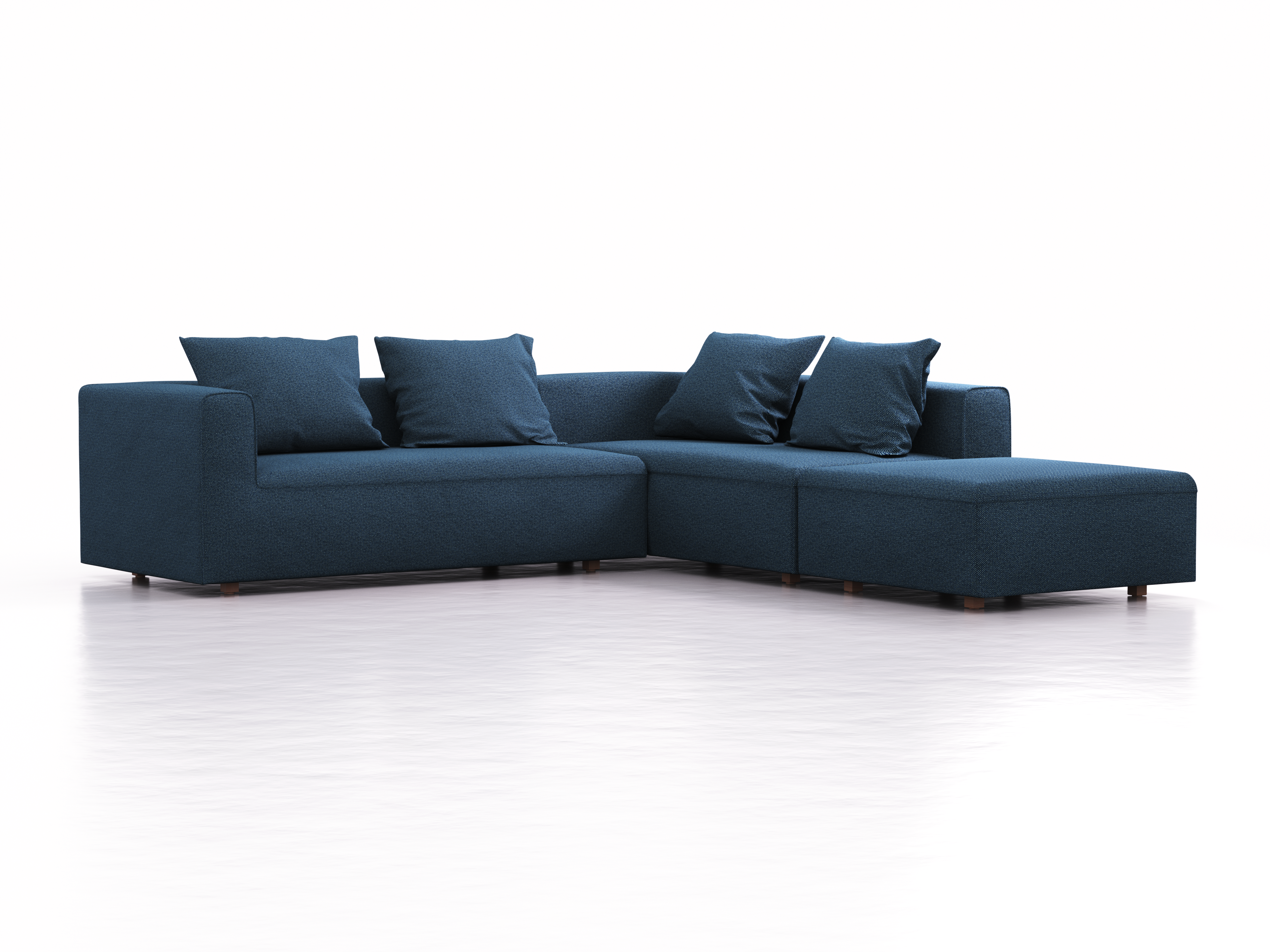 Ecksofa Sereno, bodennah, B276xT276xH71 cm, Sitzhöhe 43 cm, mit Liegeteil rechts inkl. 4 Kissen (70x55 cm), Buche, Wollstoff Elverum Ozean