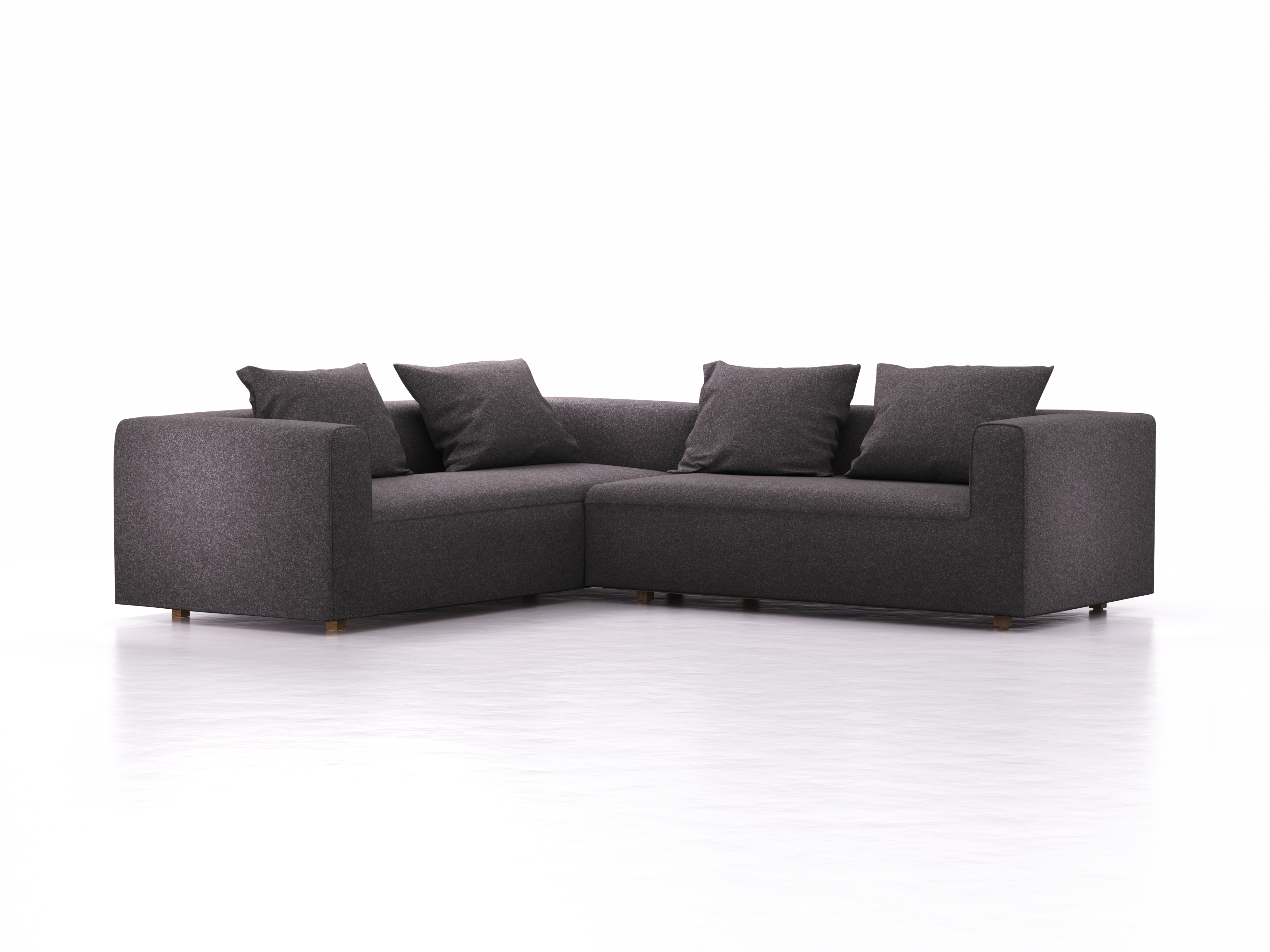 Ecksofa Sereno links, bodennah, B276xT235xH71 cm, Sitzhöhe 43 cm, inkl. 4 Kissen (70x55 cm), Eiche, Wollstoff Stavang Stein