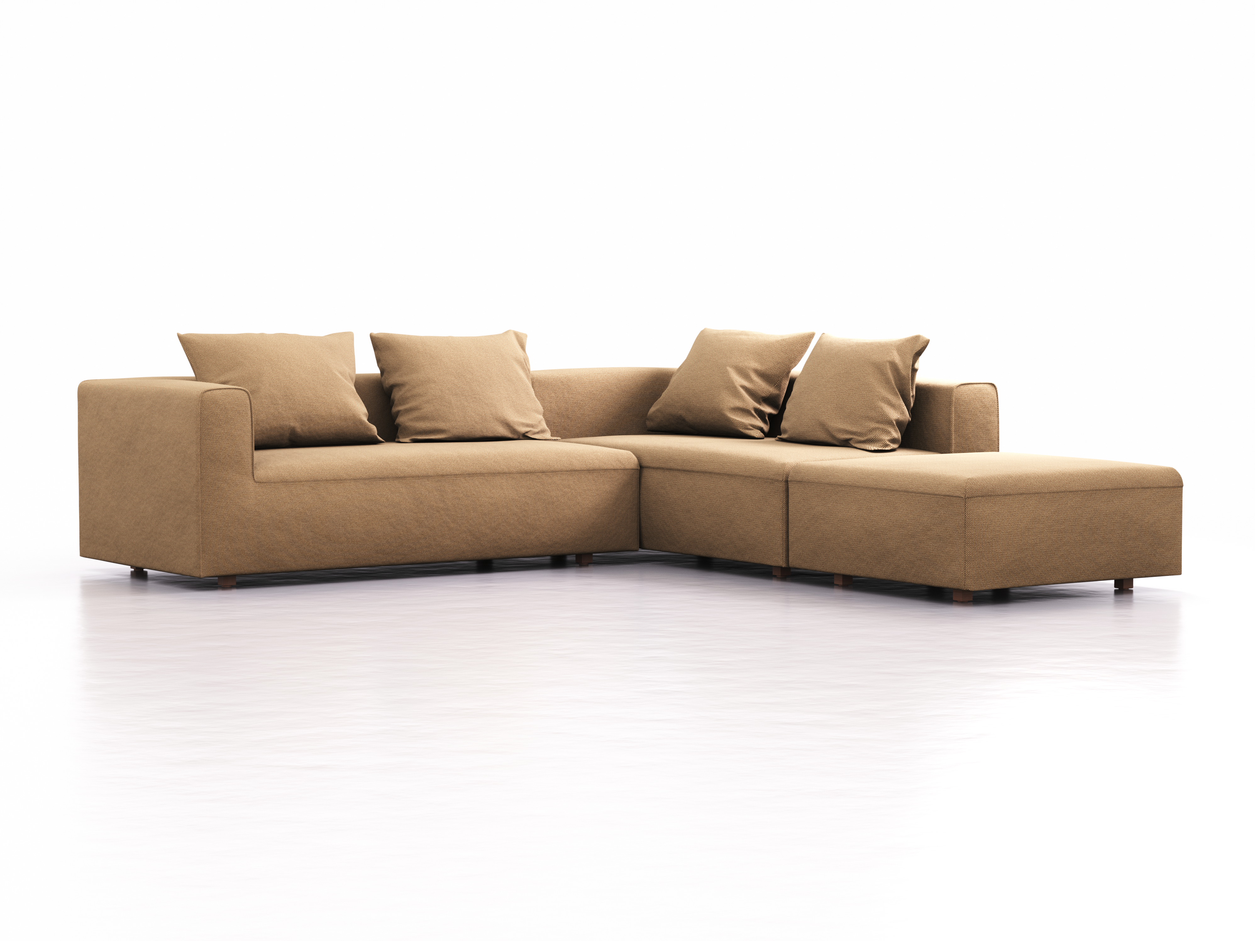 Ecksofa Sereno, bodennah, B276xT276xH71 cm, Sitzhöhe 43 cm, mit Liegeteil rechts inkl. 4 Kissen (70x55 cm), Buche, Wollstoff Elverum Haselnuss