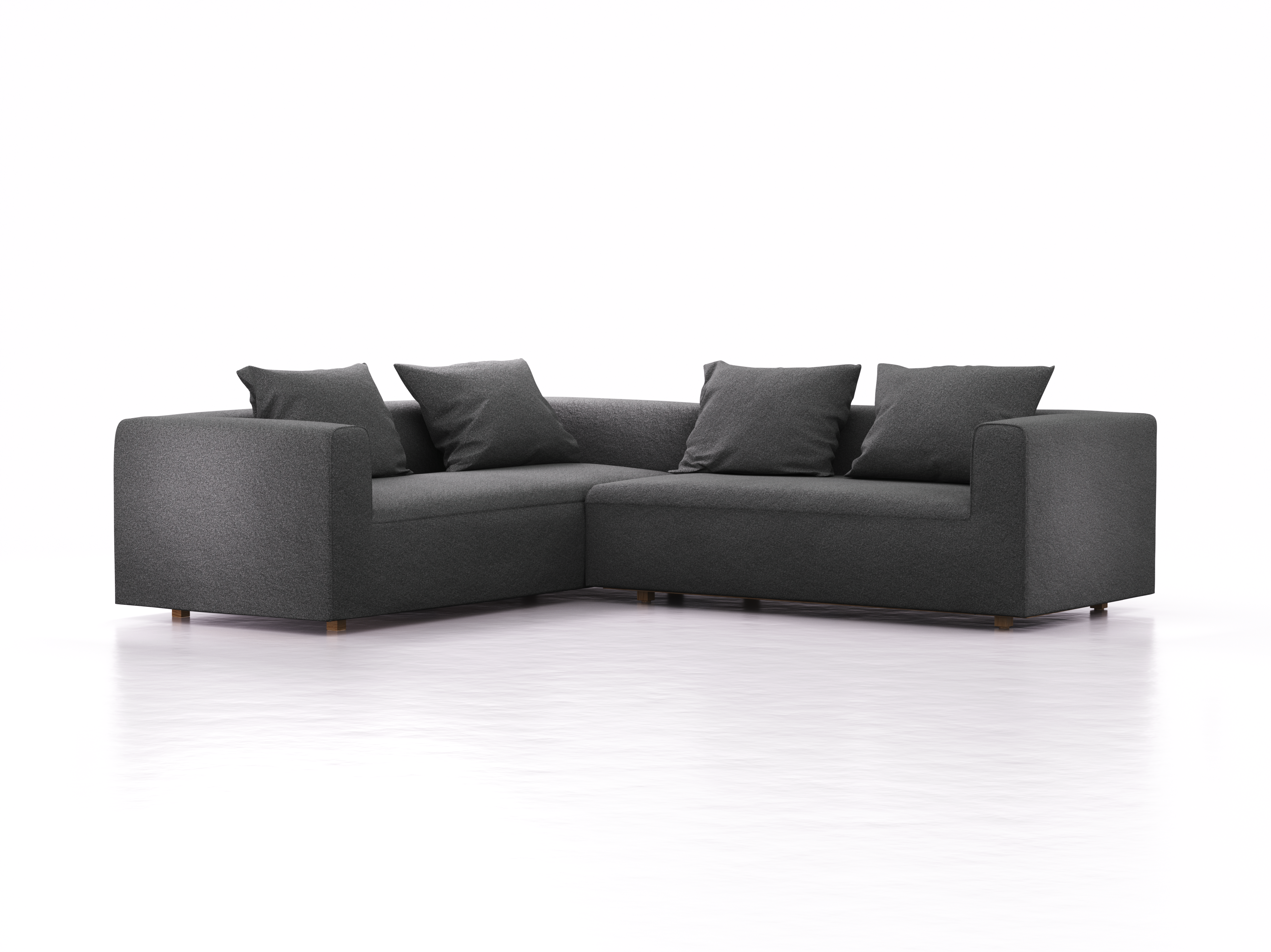 Ecksofa Sereno links, bodennah, B276xT235xH71 cm, Sitzhöhe 43 cm, inkl. 4 Kissen (70x55 cm), Eiche, Wollstoff Kaland Schiefer