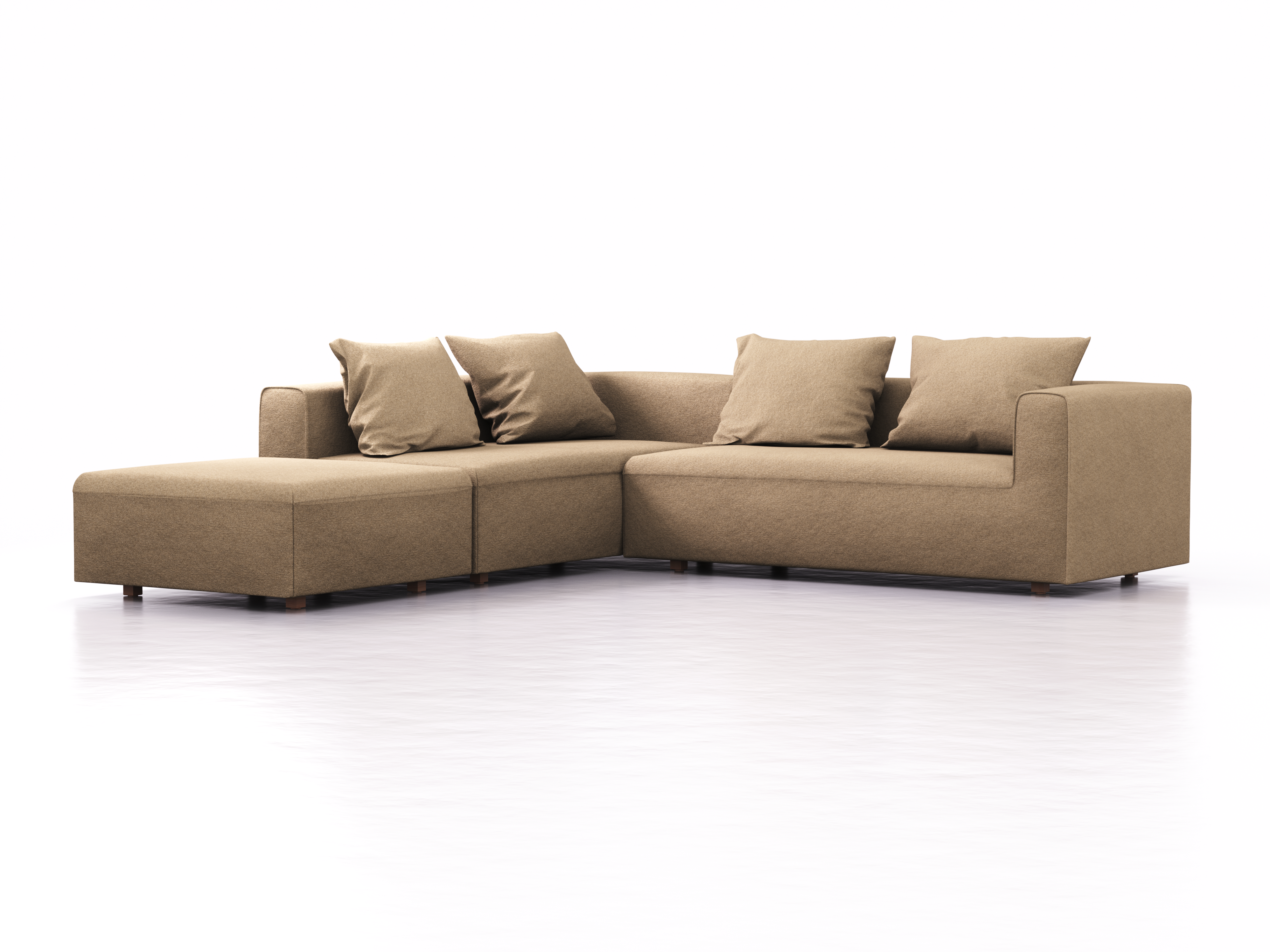 Ecksofa Sereno, bodennah, B276xT276xH71 cm, Sitzhöhe 43 cm, mit Liegeteil links inkl. 4 Kissen (70x55 cm), Buche, Wollstoff Stavang Sand