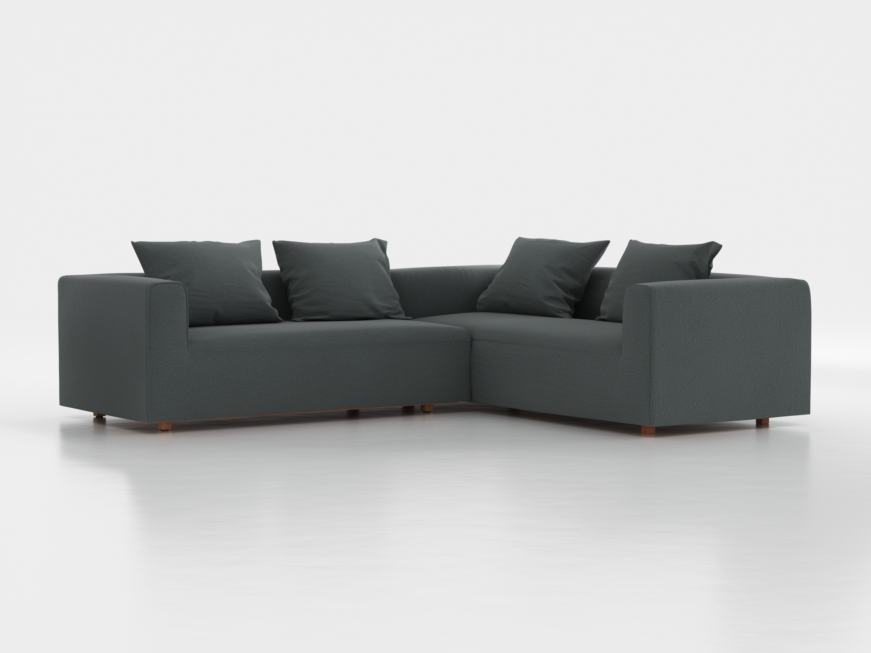 Ecksofa Sereno inkl. 4 Kissen (70x55 cm), Eckteil rechts, B 276 x T 235 cm, Bodennah, mit Bezug Wollstoff Elverum Grüngrau (84), Buche