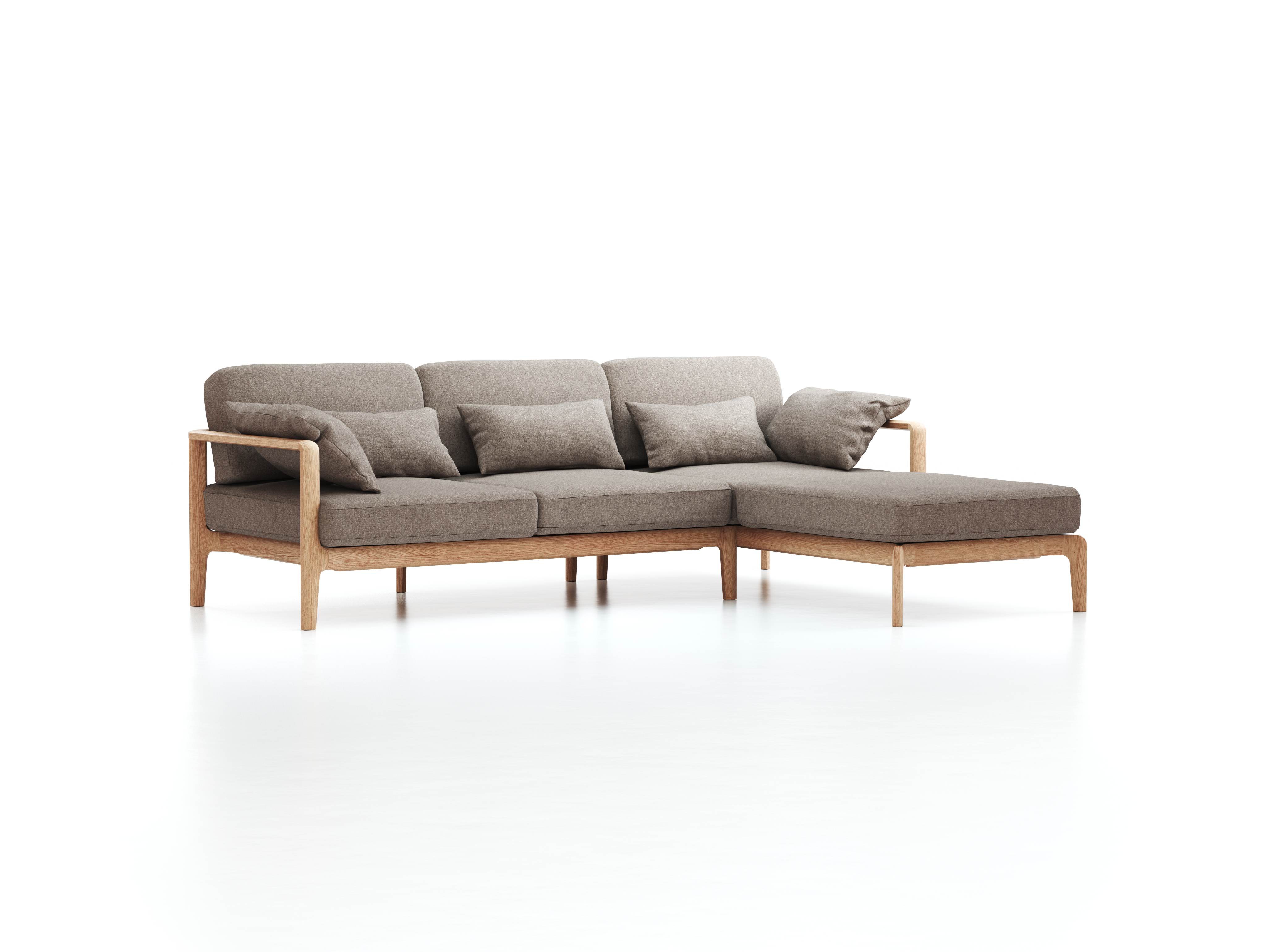 Loungesofa Linera, schmal mit Liegeteil rechts, Wollstoff Tano Natur (79), Eiche