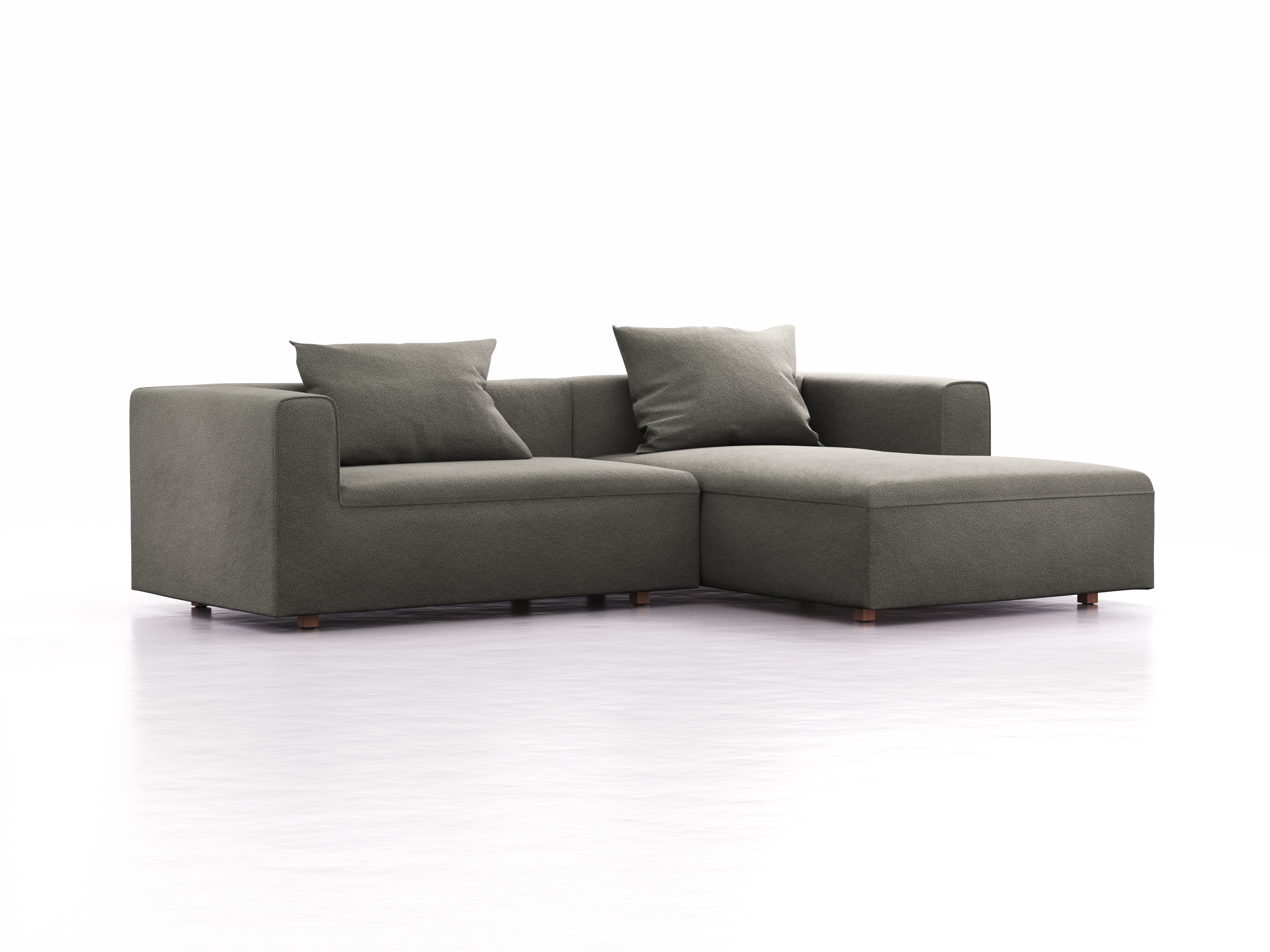 Lounge-Sofa Sereno, bodennah, B267xT180xH71 cm, Sitzhöhe 43 cm, mit Liegeteil rechts inkl. 2 Kissen (70x55 cm), Buche, Wollstoff Elverum Mocca