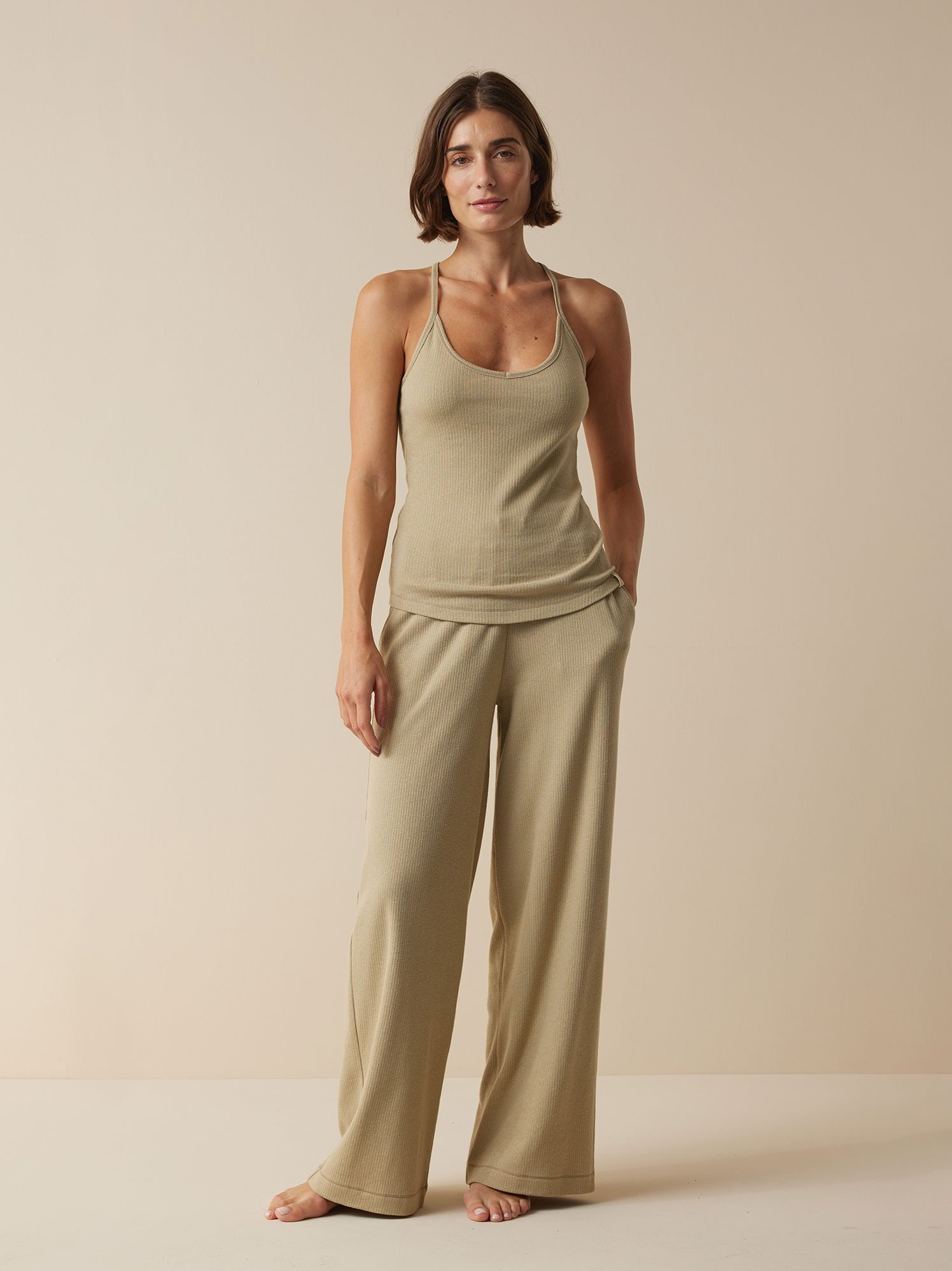 Top aus Bio-Baumwolle und Leinen, light khaki