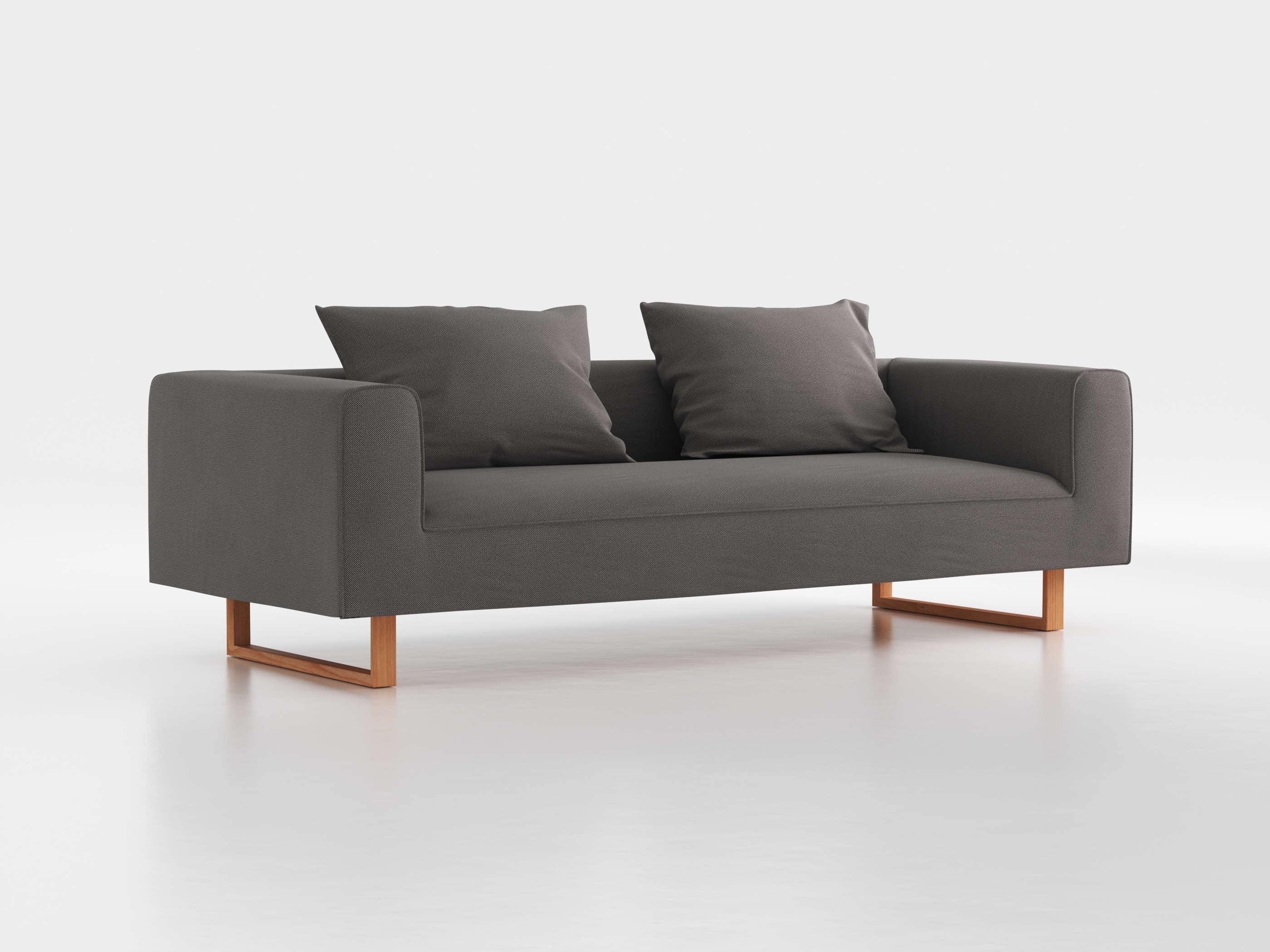 3er-Sofa Sereno B 235 x T 96 cm, inkl. 2 Kissen (70x55 cm), Kufenfuß, mit Bezug Wollstoff Elverum Mocca (73), Buche