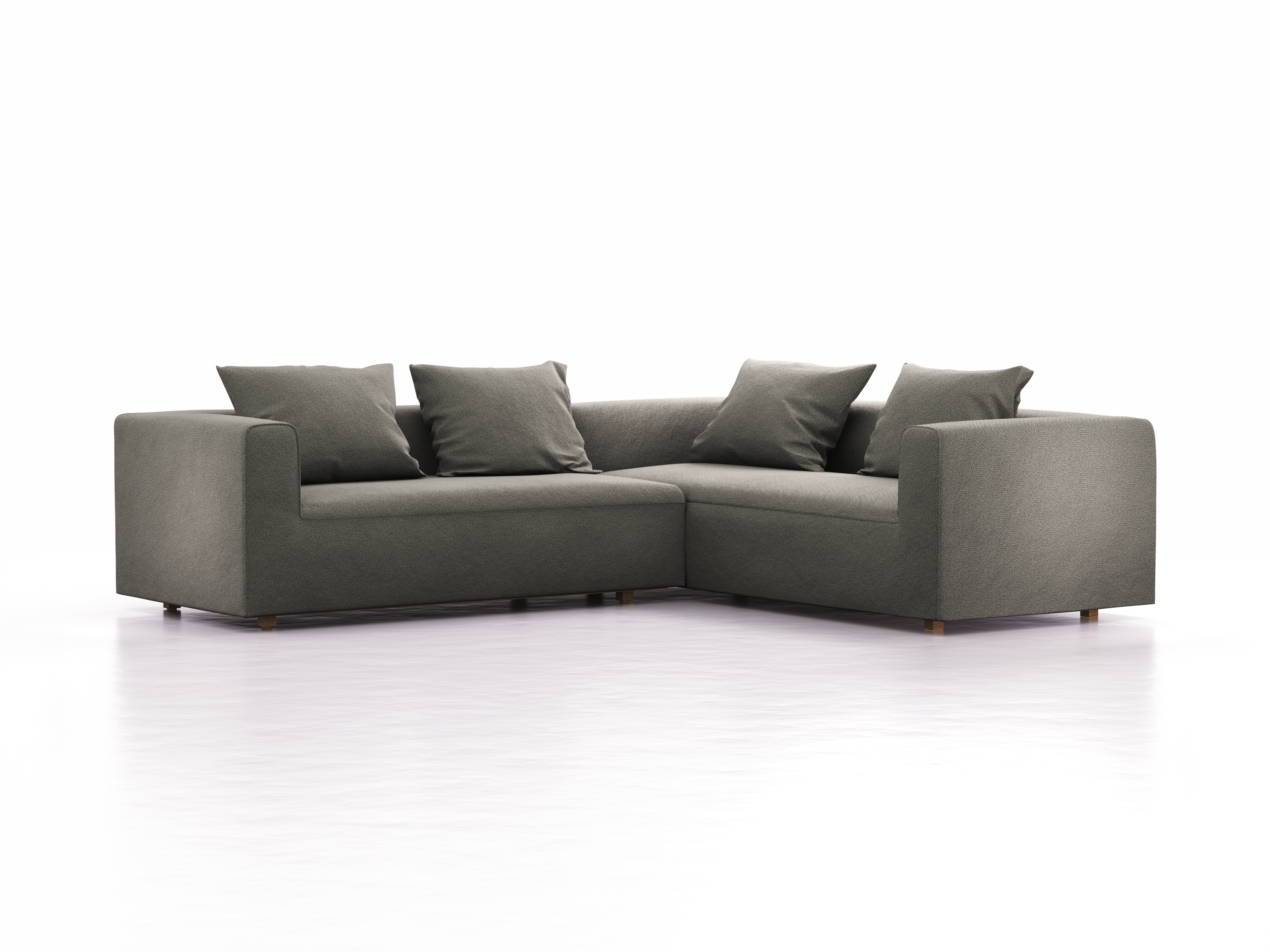 Ecksofa Sereno rechts, bodennah, B276xT235xH71 cm, Sitzhöhe 43 cm, inkl. 4 Kissen (70x55 cm), Eiche, Wollstoff Elverum Mocca