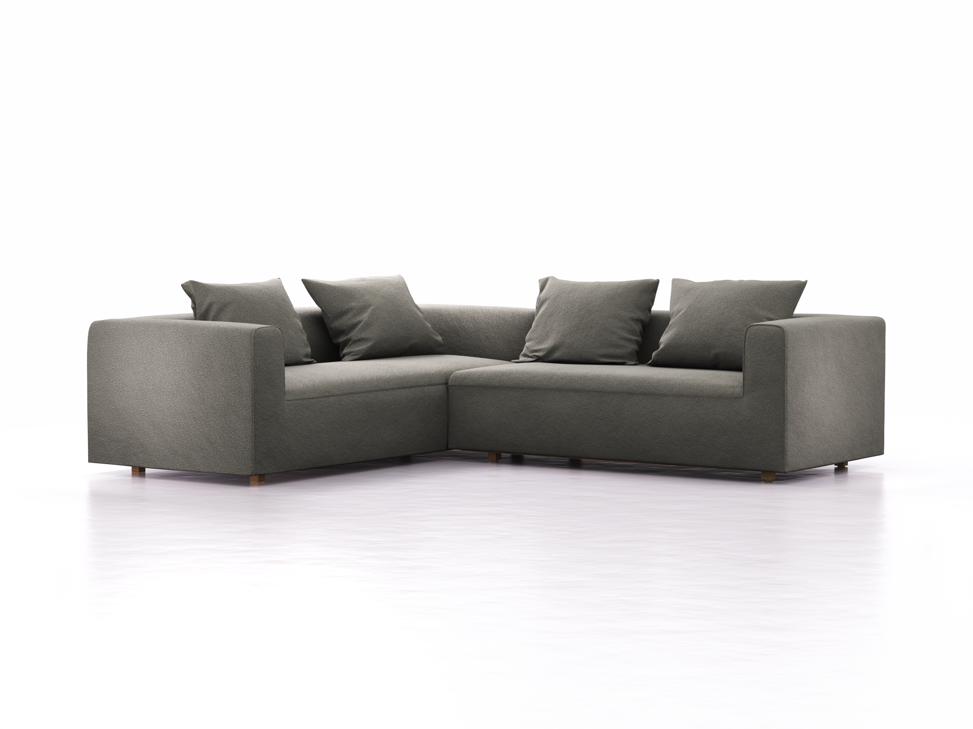 Ecksofa Sereno links, bodennah, B276xT235xH71 cm, Sitzhöhe 43 cm, inkl. 4 Kissen (70x55 cm), Eiche, Wollstoff Elverum Mocca