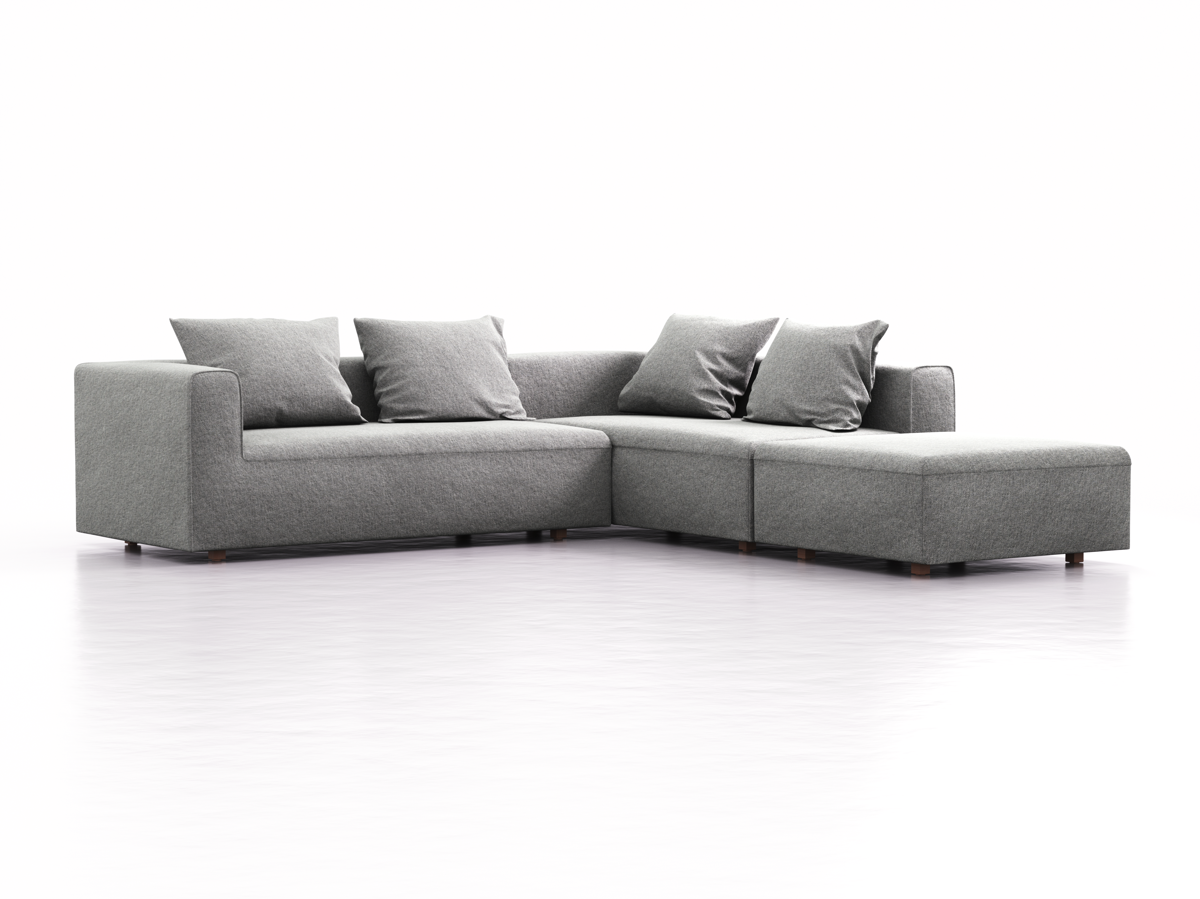 Ecksofa Sereno, bodennah, B276xT276xH71 cm, Sitzhöhe 43 cm, mit Liegeteil rechts inkl. 4 Kissen (70x55 cm), Buche, Wollstoff Kaland Kiesel