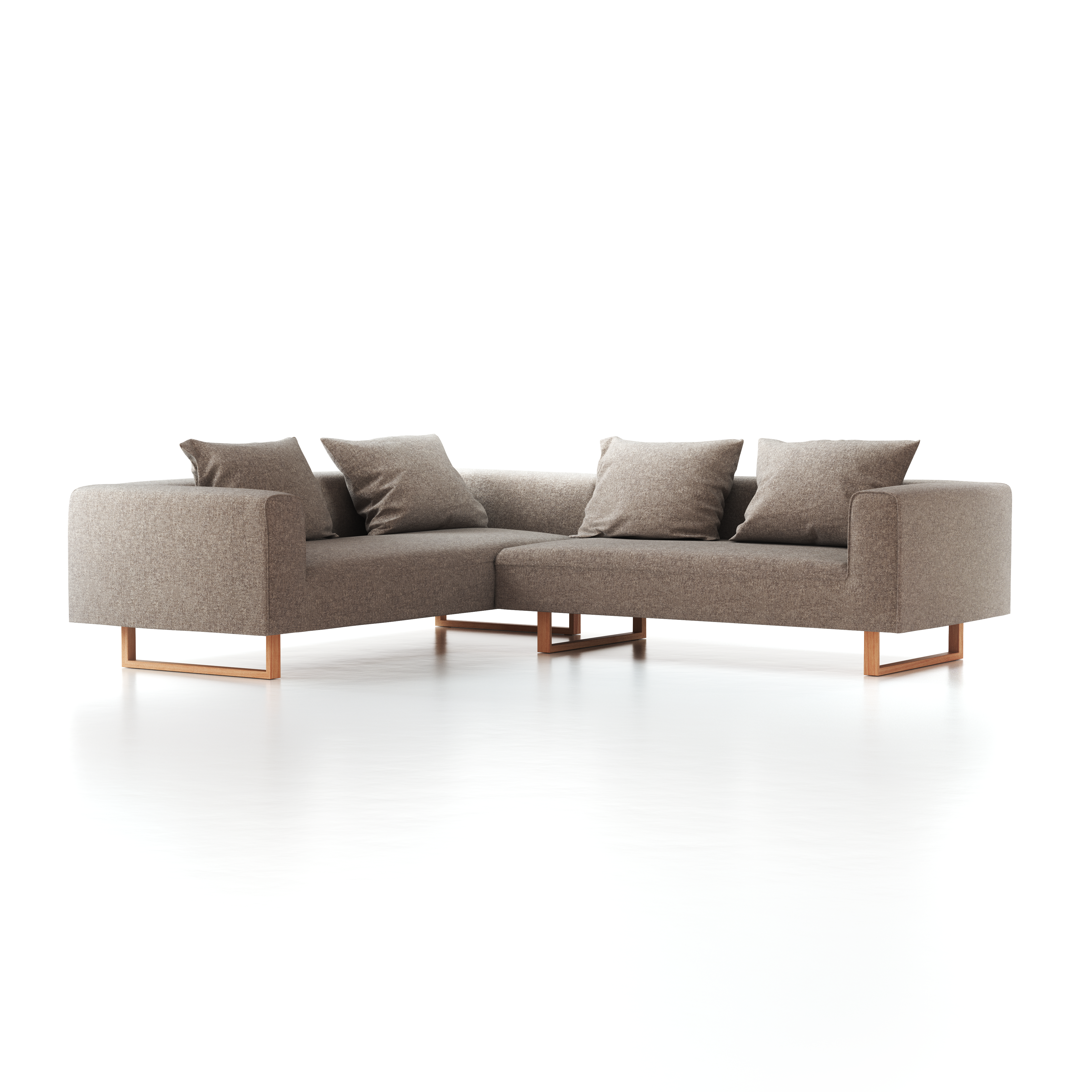 Ecksofa Sereno inkl. 4 Kissen (70x55 cm), Eckteil links, B 276 x T 235 cm, Kufenfuß, mit Bezug Wollstoff Tano Natur (79), Buche