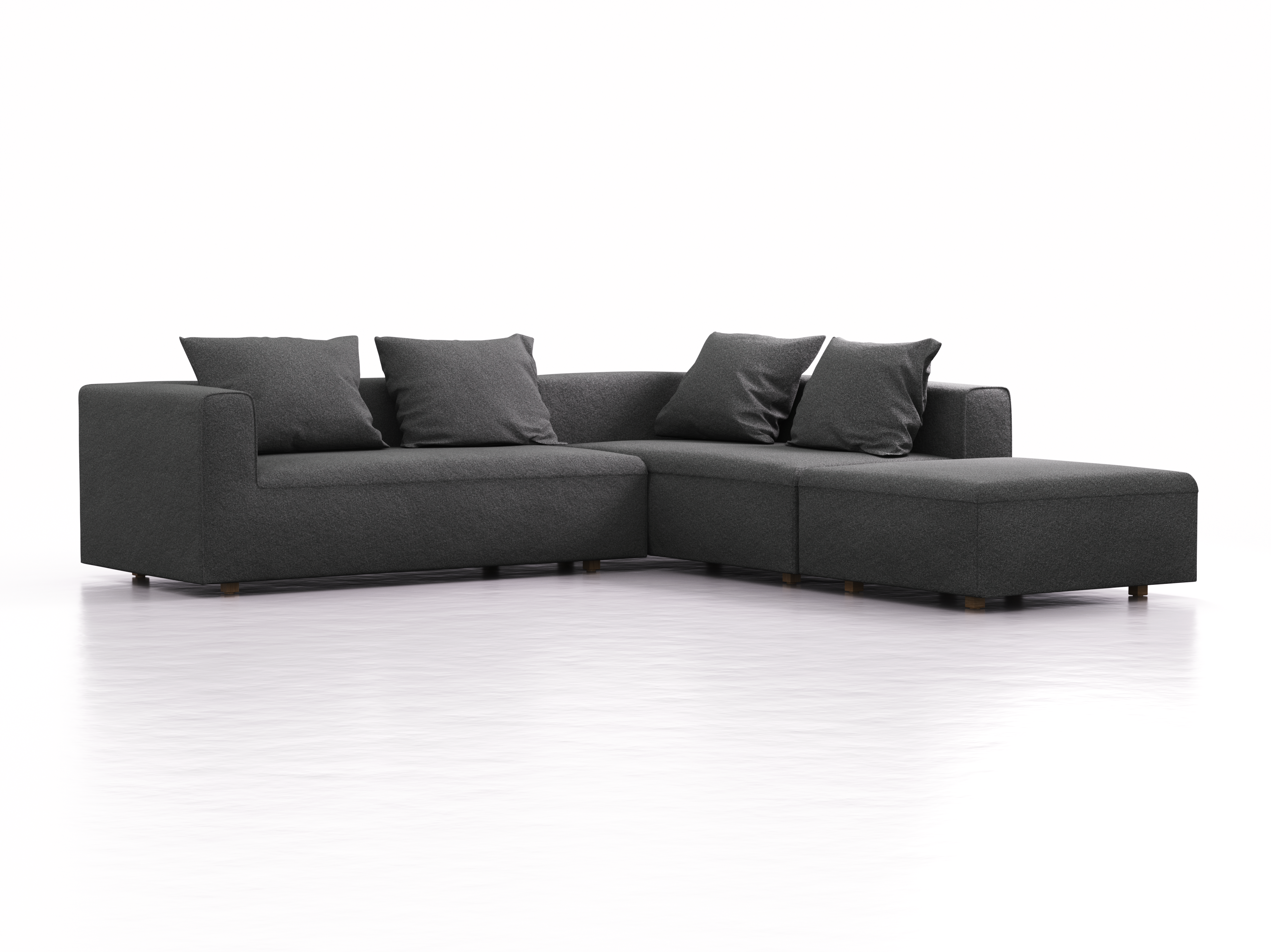 Ecksofa Sereno, bodennah, B276xT276xH71 cm, Sitzhöhe 43 cm, mit Liegeteil rechts inkl. 4 Kissen (70x55 cm), Eiche, Wollstoff Kaland Schiefer