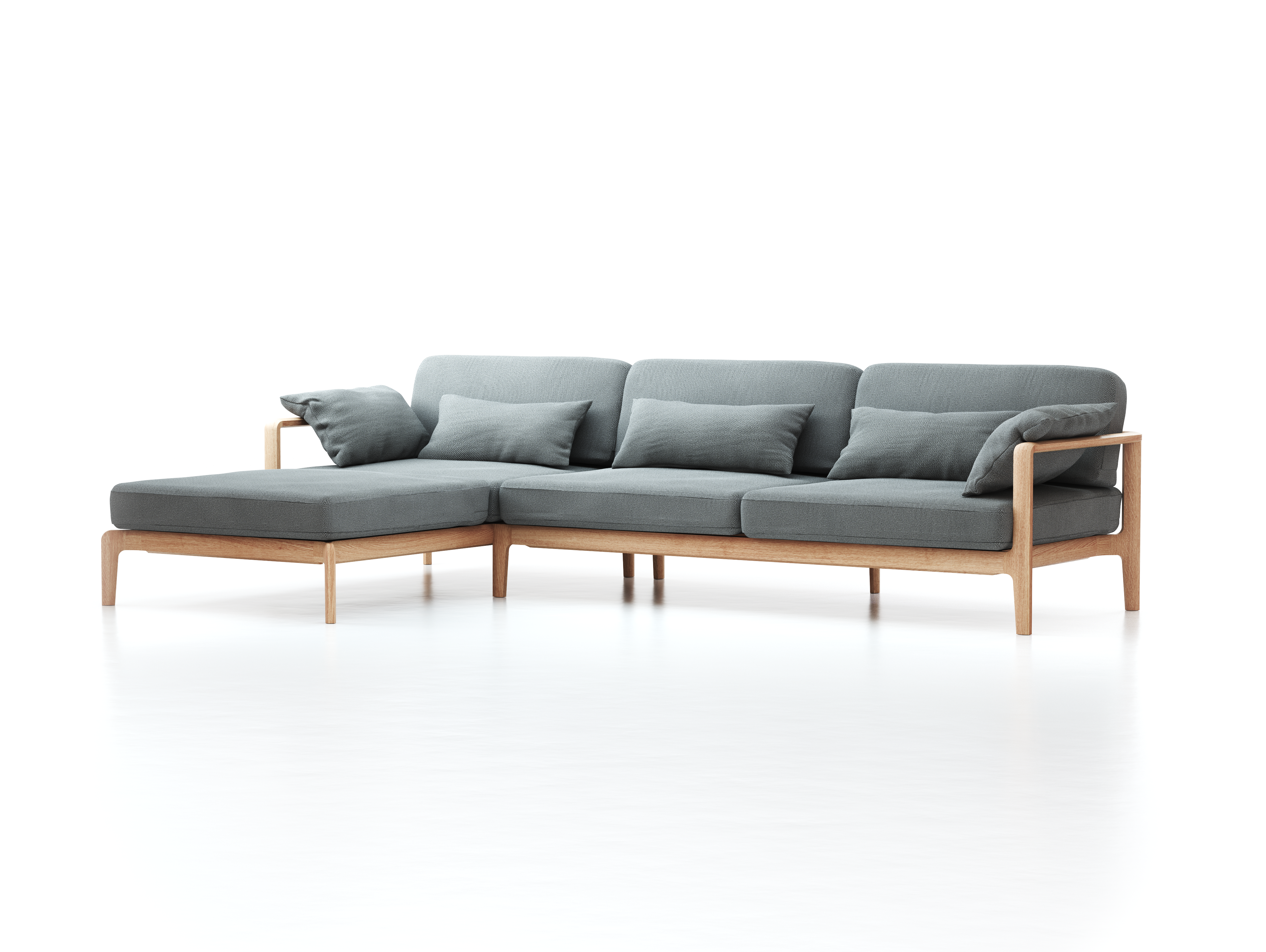 Loungesofa Linera, breit mit Liegeteil links, Wollstoff Elverum Mocca (73), Eiche