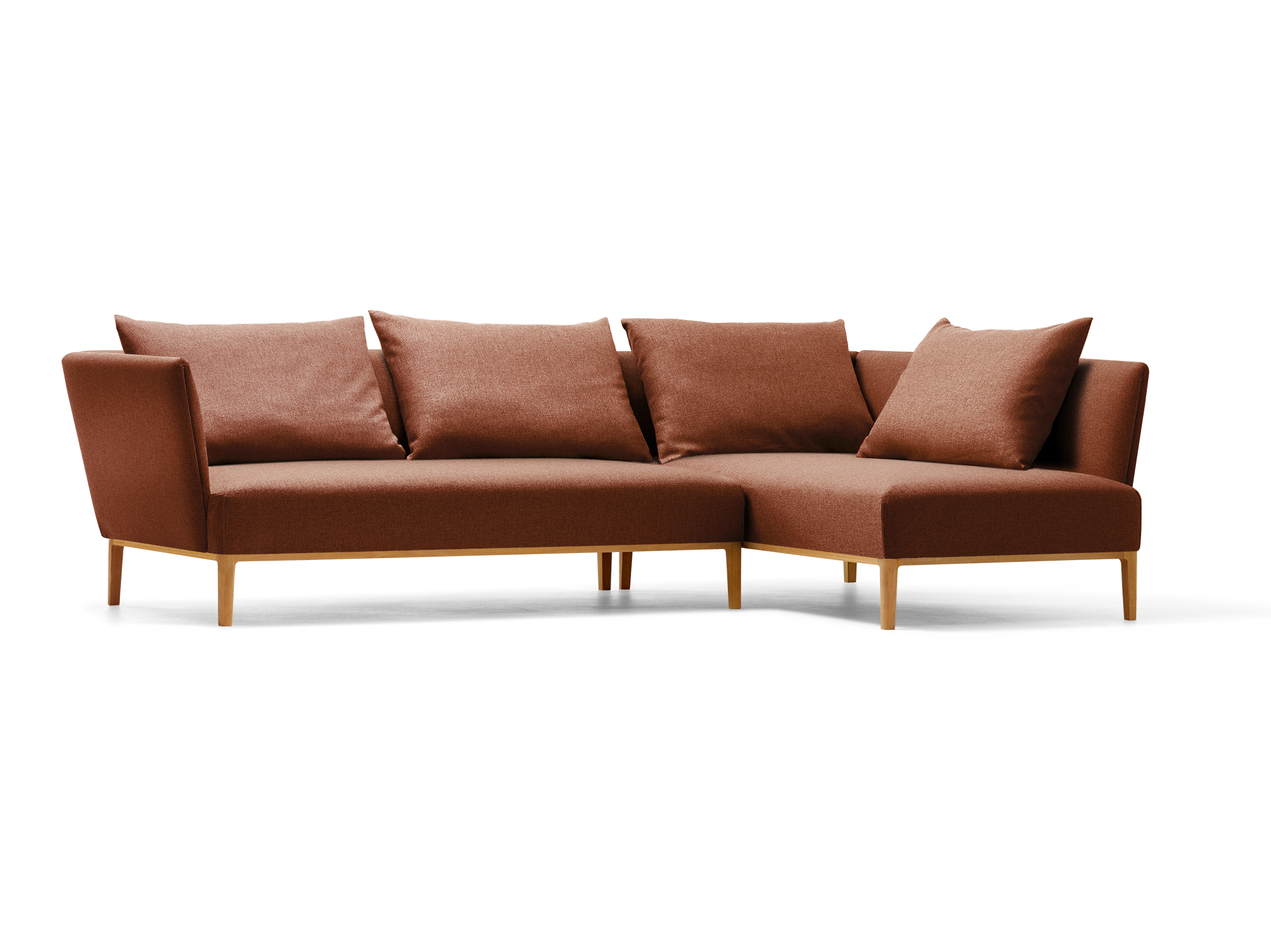 Lorea Ecksofa, Buche, mit Bezug Wollstoff Kaland Ziegel