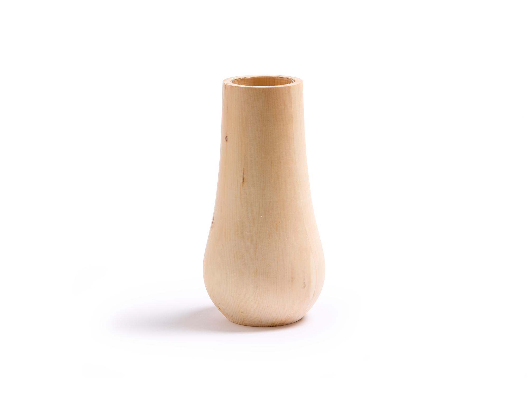 Vase aus Zirbenholz, glatt, inkl. Glaseinsatz