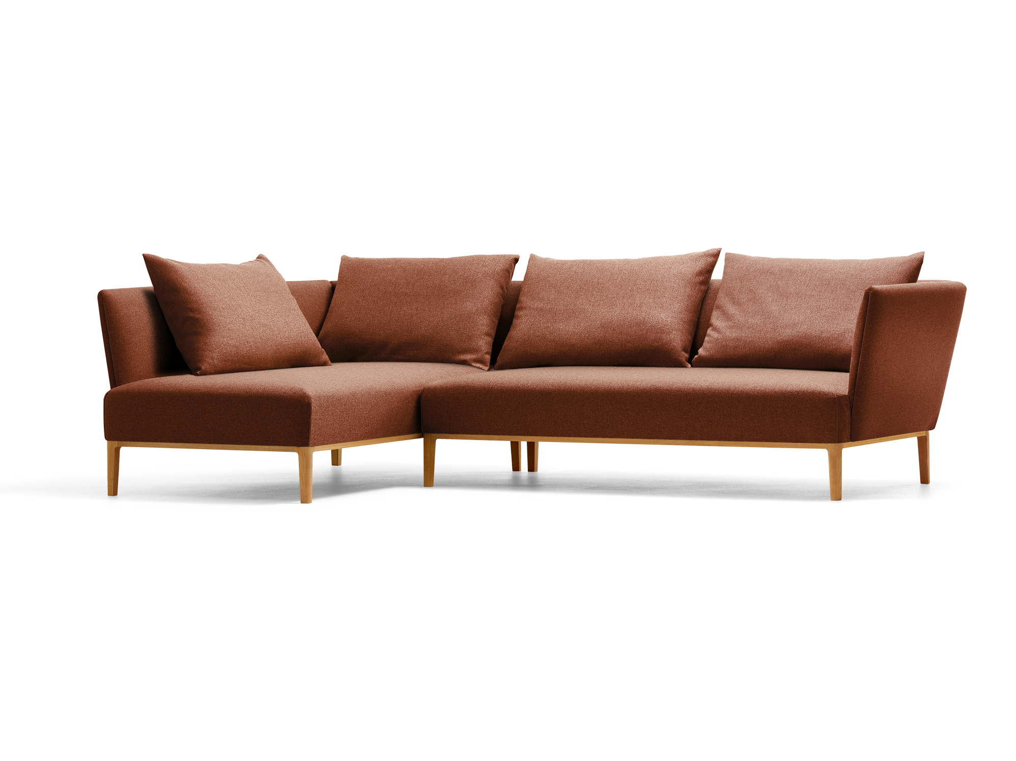 Lorea Ecksofa, Buche, mit Bezug Wollstoff Kaland Ziegel