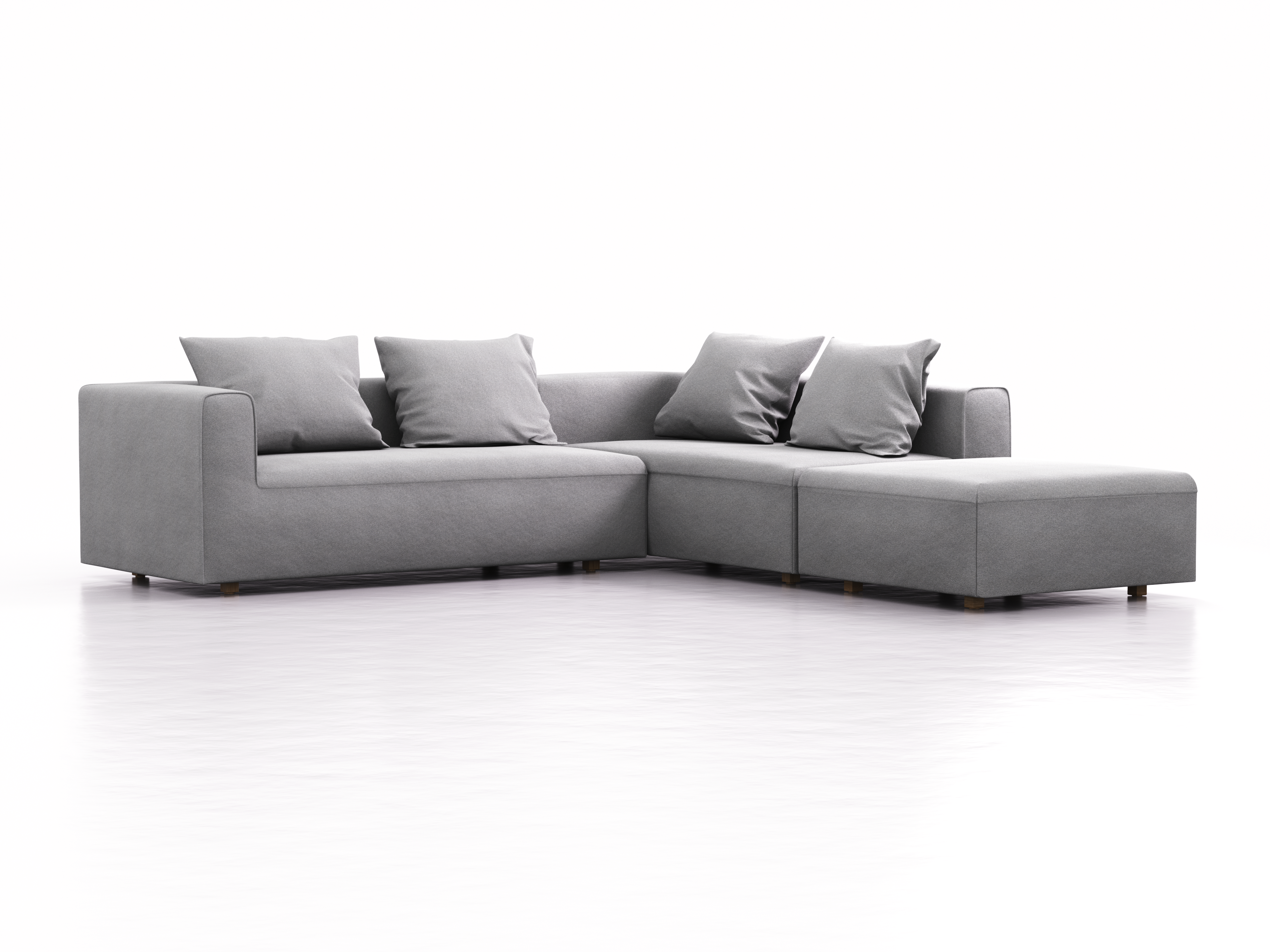 Ecksofa Sereno, bodennah, B276xT276xH71 cm, Sitzhöhe 43 cm, mit Liegeteil rechts inkl. 4 Kissen (70x55 cm), Eiche, Wollstoff Stavang Kiesel