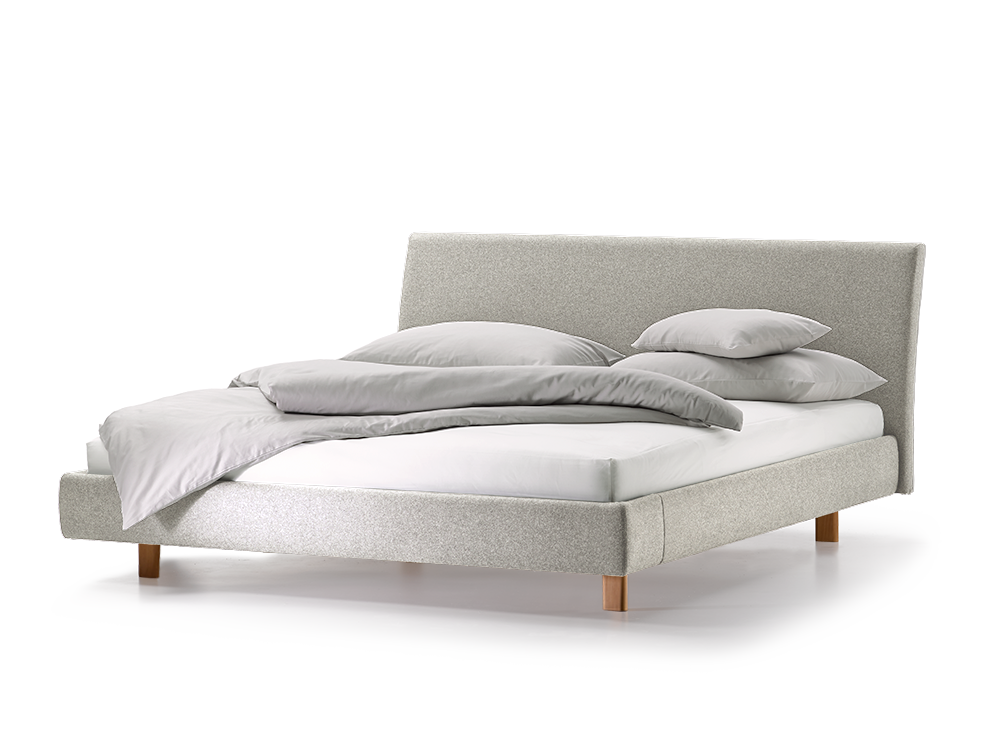 Polsterbett Abito mit Betthaupt, Füsse in Buche, Wollstoff Tartini Dolomit Polsterbett Abito mit Betthaupt, Füsse in Buche, Wollstoff Tartini Dolomit
