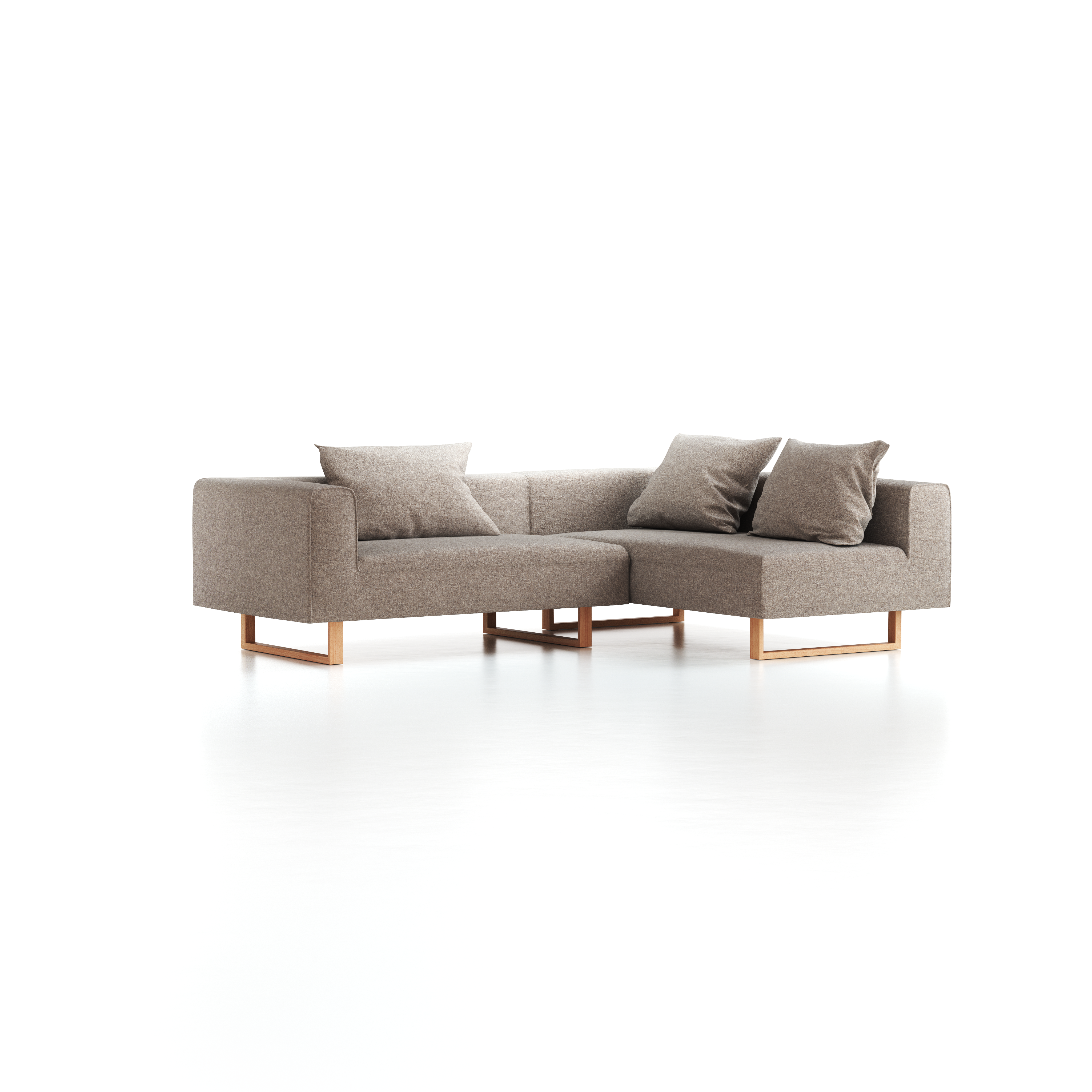 Ecksofa Sereno mit Liegeteil inkl. 3 Kissen (70x55 cm), Liegeteil rechts, B 246 x T 180 cm, Kufenfuß, mit Bezug Wollstoff Tano Natur (79), Buche