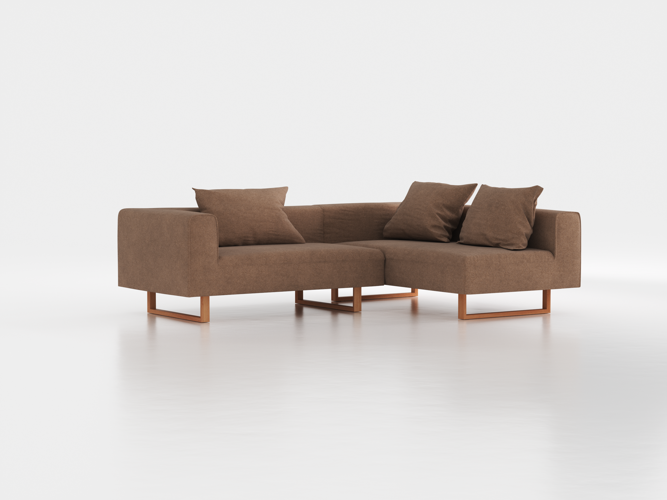 Ecksofa Sereno mit Liegeteil inkl. 3 Kissen (70x55 cm), Liegeteil rechts, B 246 x T 180 cm, Kufenfuß, mit Bezug Wollstoff Stavang Haselnuss (65), Buche