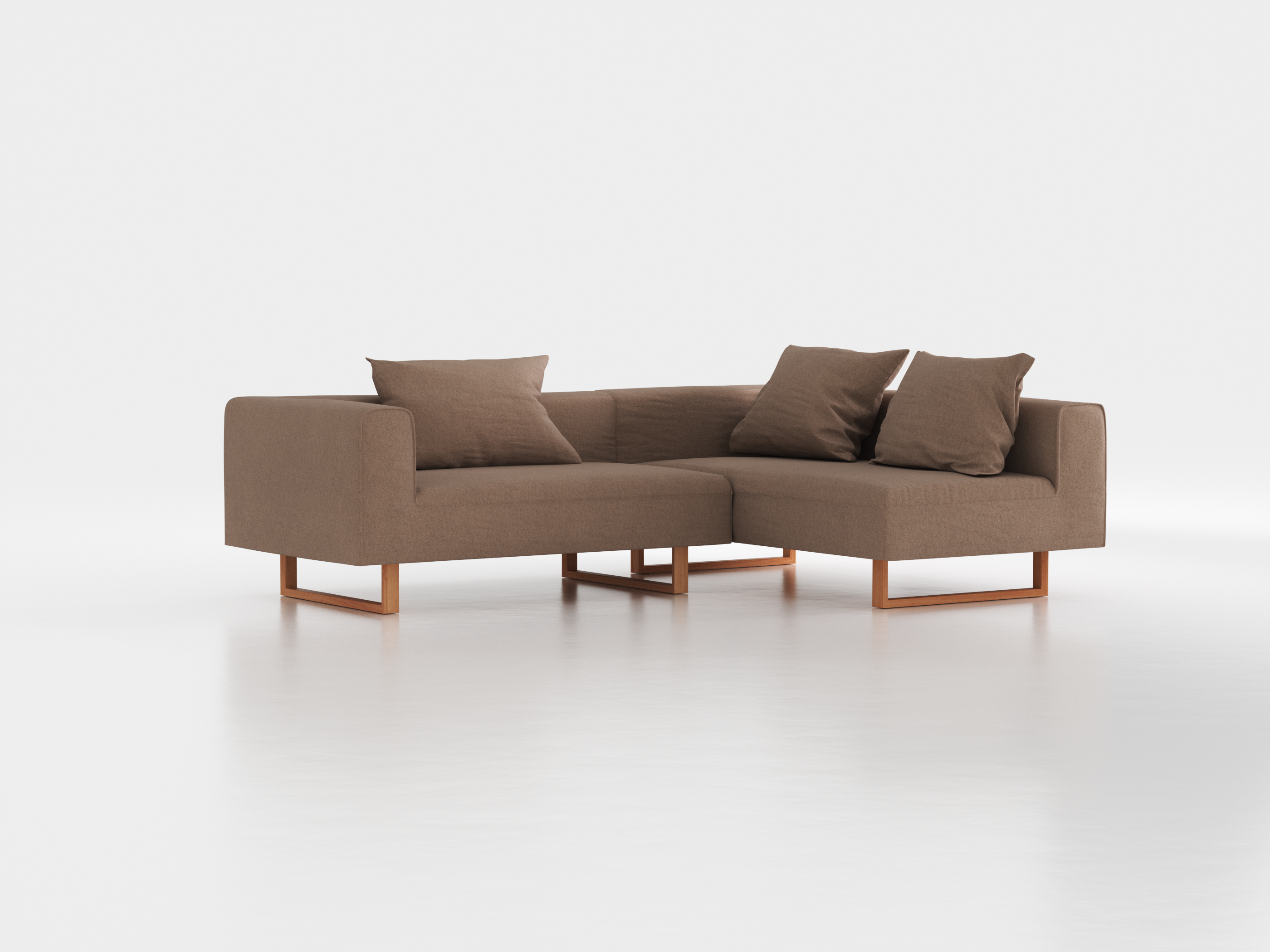 Ecksofa Sereno mit Liegeteil inkl. 3 Kissen (70x55 cm), Liegeteil rechts, B 246 x T 180 cm, Kufenfuß, mit Bezug Wollstoff Stavang Sand (66), Buche