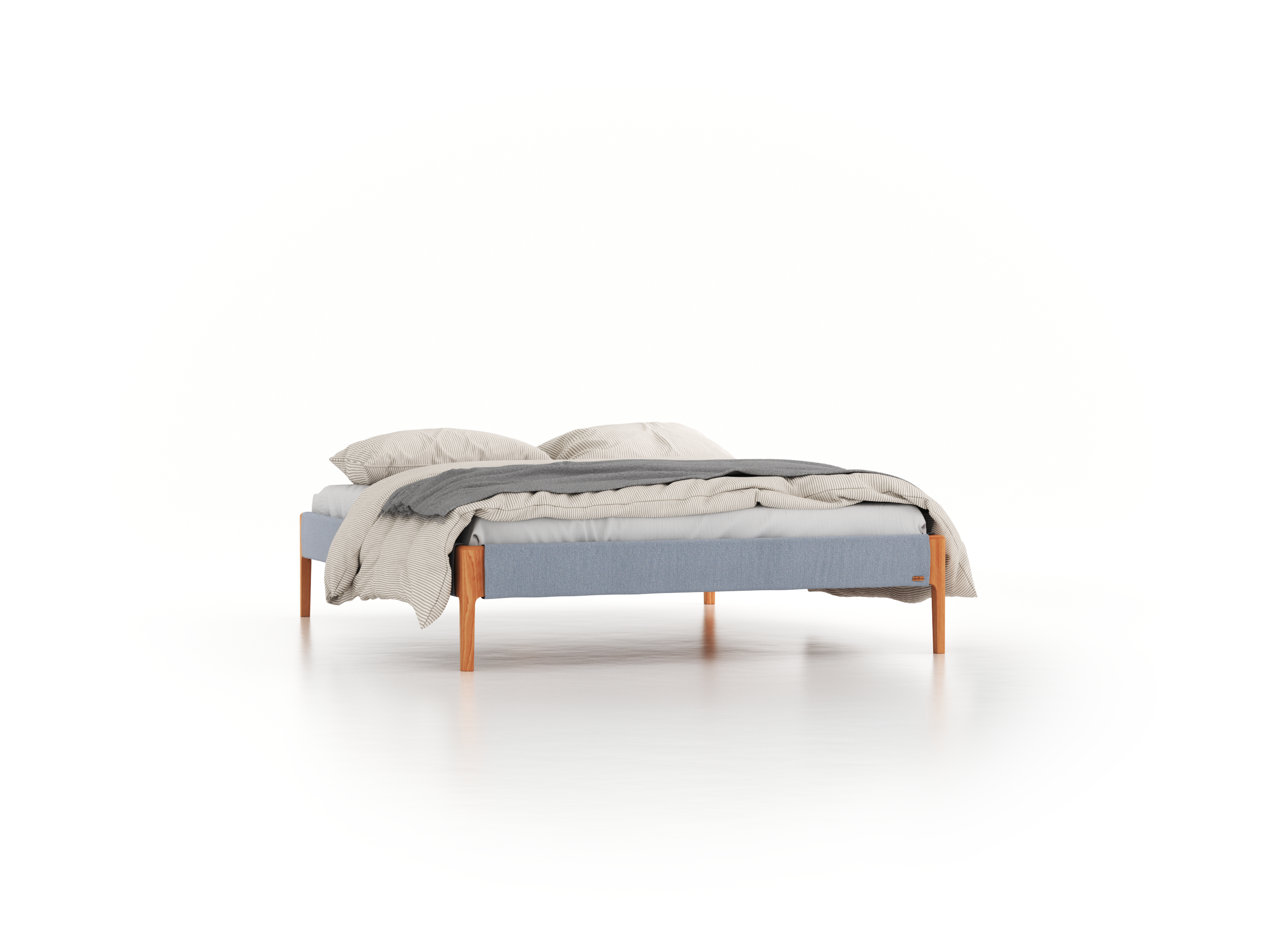 Bett Lorea ohne Betthaupt, 160 x 200 cm, Wollstoff Elverum Blaugrau (83), Buche